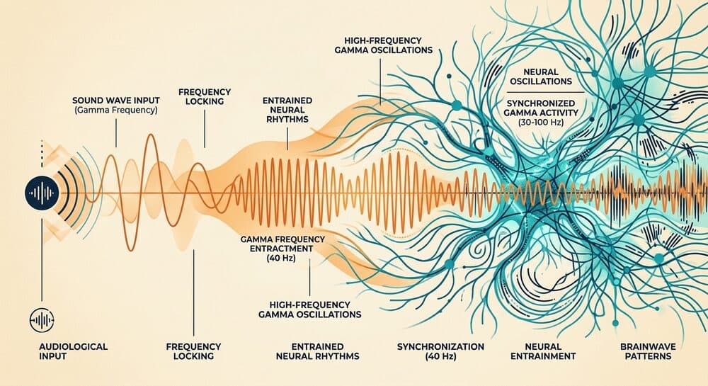 Illustration of sound waves entraining neural activity
